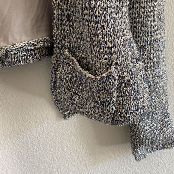 Theykins Theory Silver Metallic Long Sleeve Open Front Cardigan - Picture 10 of 10